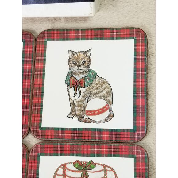 Christmas Pimpernel Coasters Tartan Holiday w/ Box Made England x6 Vtg - Picture 4 of 15